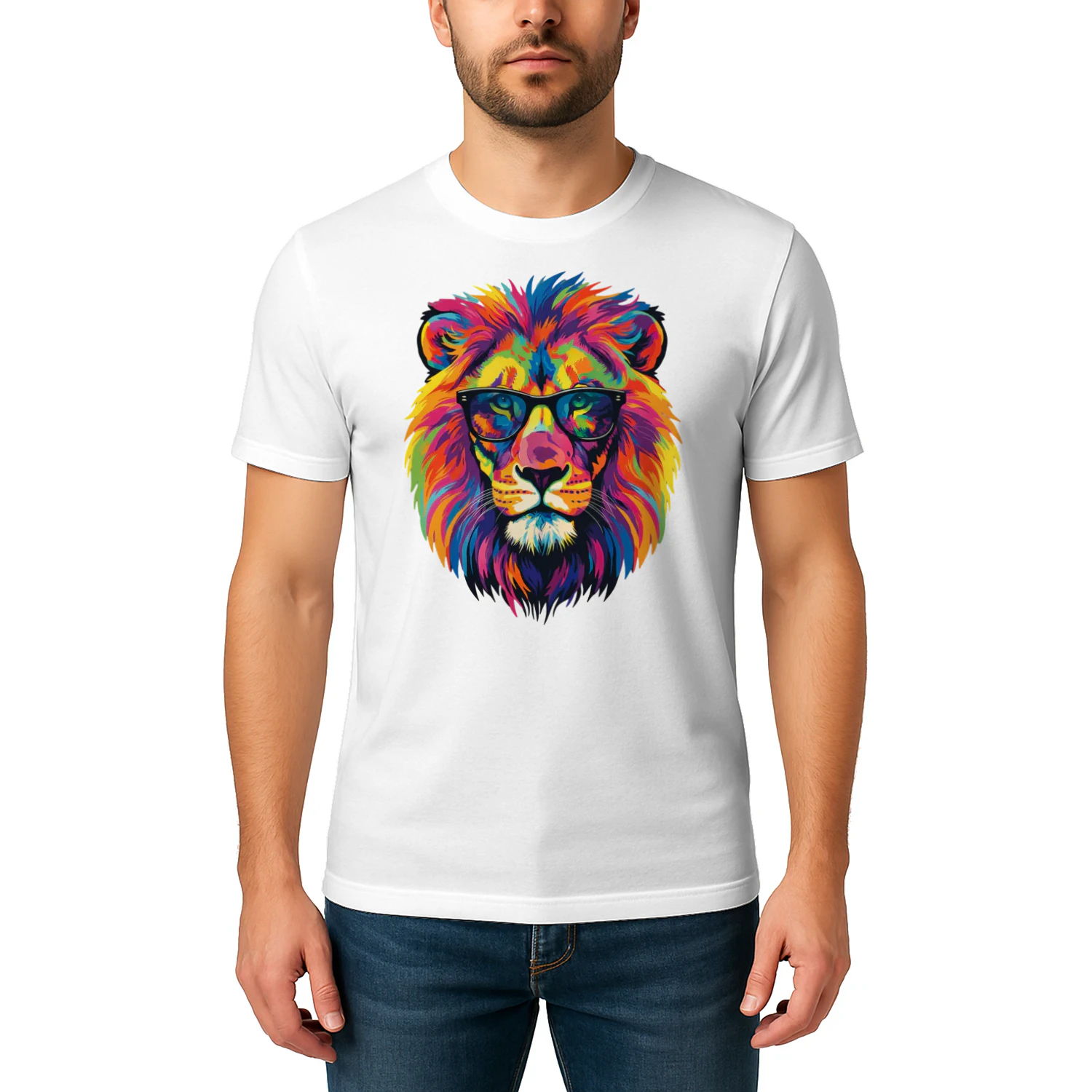 Cool Colorful Lion Wearing Black Sunglasses Pop Art Retro Lion Head Graphic