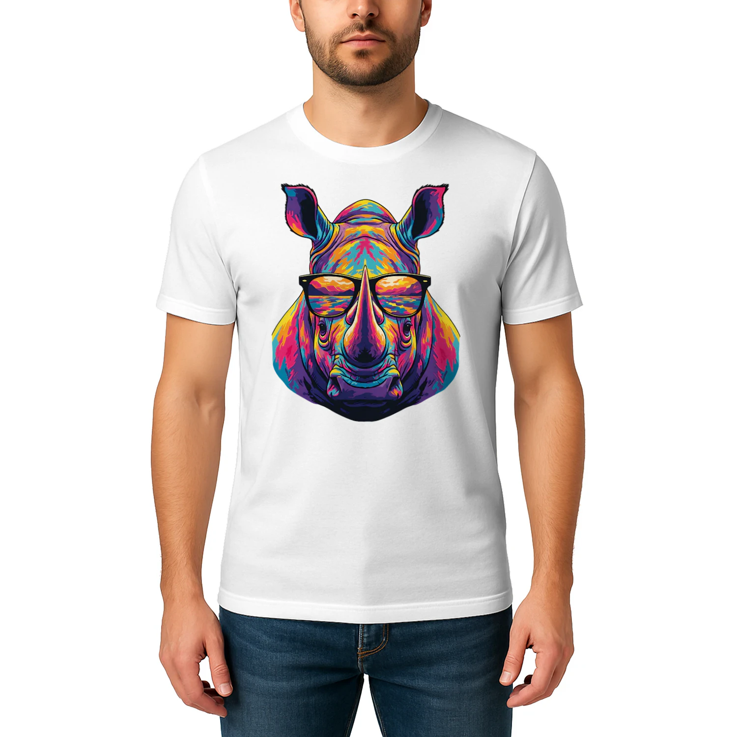 Cool Colorful Rhino Wearing Black Sunglasses Pop Art Retro Rhinoceros Graphic