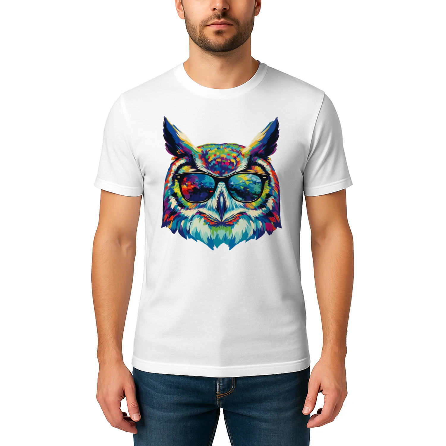 Cool Colorful Owl Wearing Black Sunglasses Pop Art Retro Owl Head Graphic