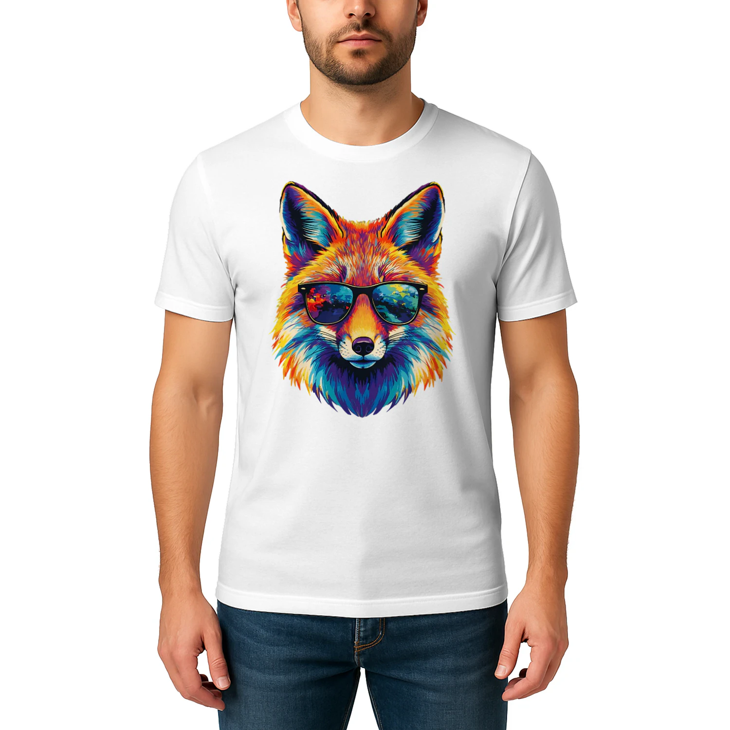 Cool Colorful Fox Wearing Black Sunglasses Pop Art Retro Fox Head Graphic