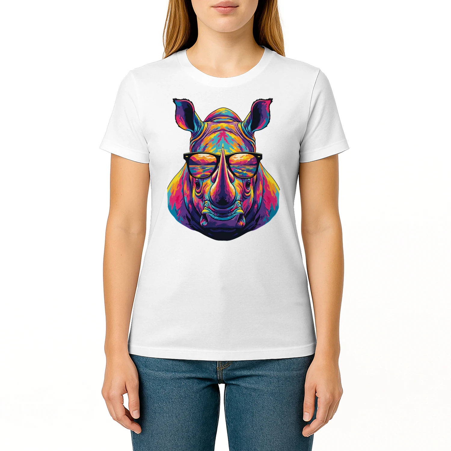Cool Colorful Rhino Wearing Black Sunglasses Pop Art Retro Rhinoceros Graphic