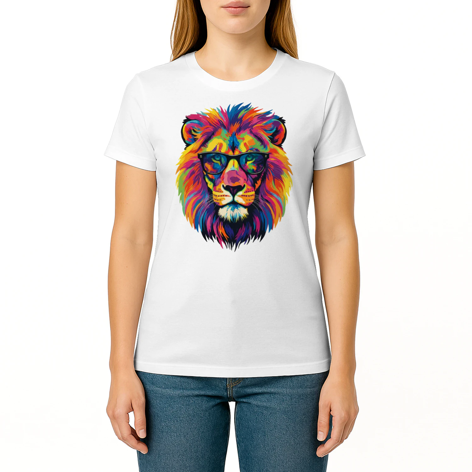 Cool Colorful Lion Wearing Black Sunglasses Pop Art Retro Lion Head Graphic