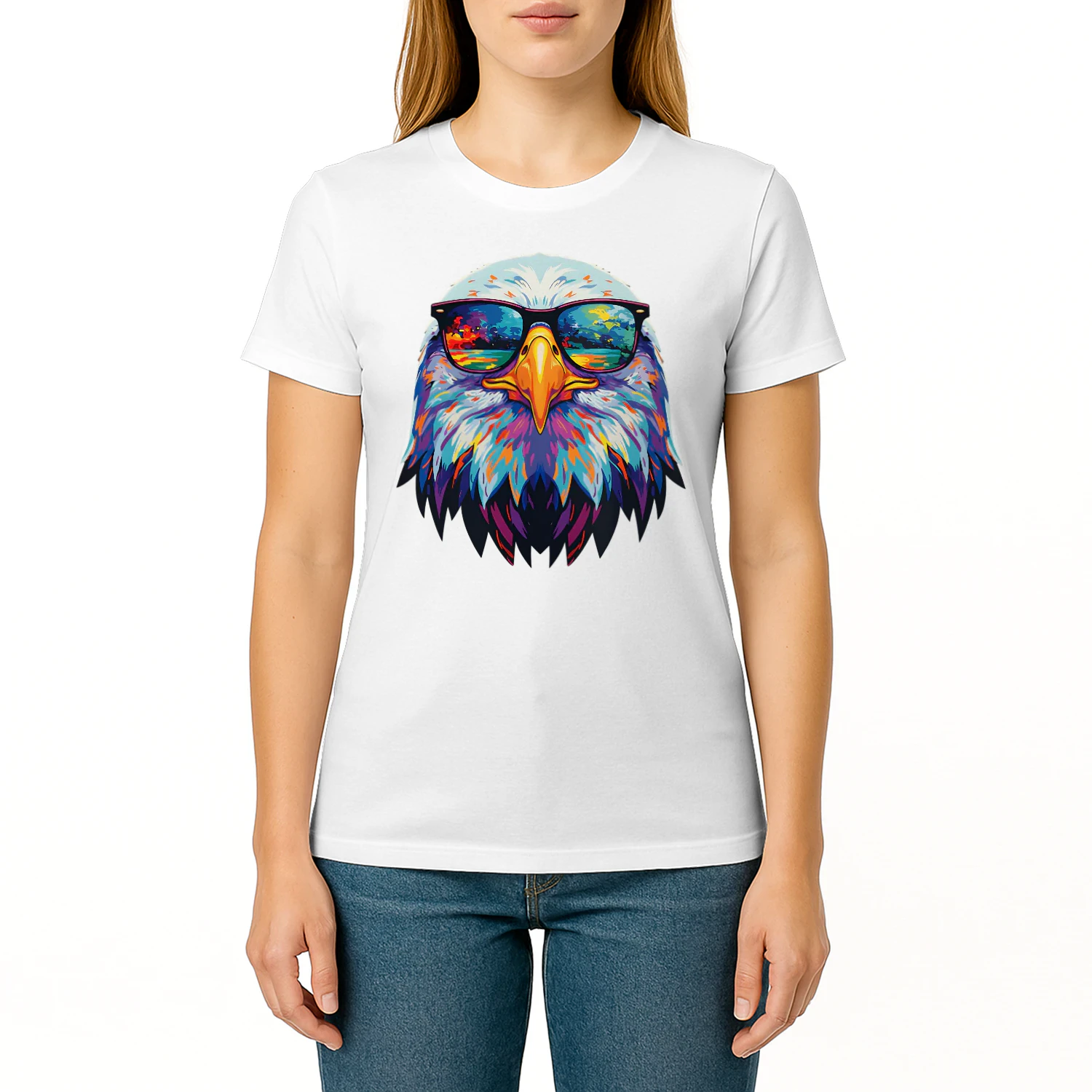 Cool Colorful Bald Eagle Wearing Black Sunglasses Pop Art Retro Eagle Graphic