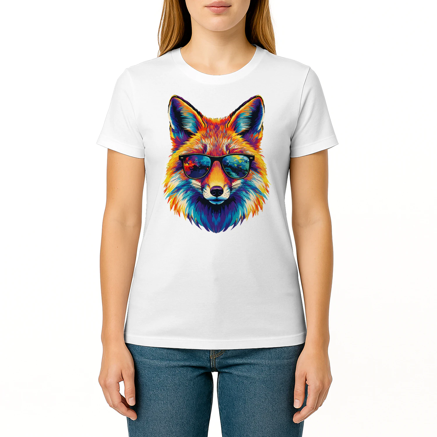 Cool Colorful Fox Wearing Black Sunglasses Pop Art Retro Fox Head Graphic