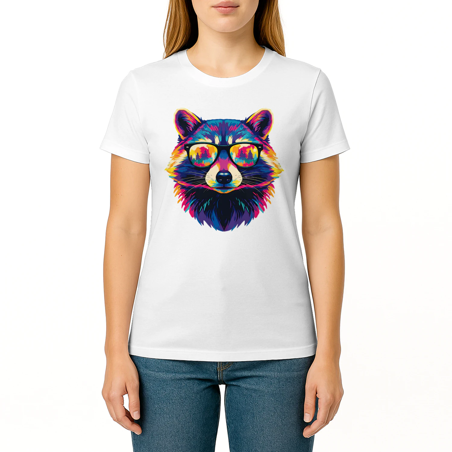 Cool Colorful Raccoon Wearing Black Sunglasses Pop Art Retro Raccoon Graphic