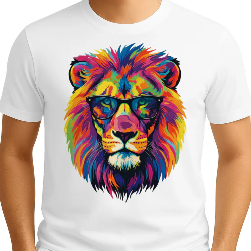 Cool Colorful Lion Wearing Black Sunglasses Pop Art Retro Lion Head Graphic