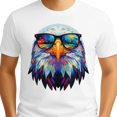 Cool Colorful Bald Eagle Wearing Black Sunglasses Pop Art Retro Eagle Graphic