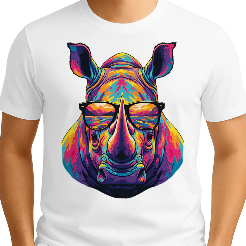 Cool Colorful Rhino Wearing Black Sunglasses Pop Art Retro Rhinoceros Graphic