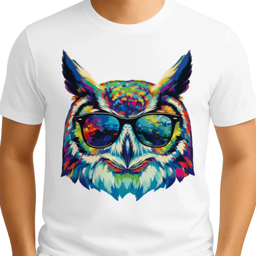 Cool Colorful Owl Wearing Black Sunglasses Pop Art Retro Owl Head Graphic