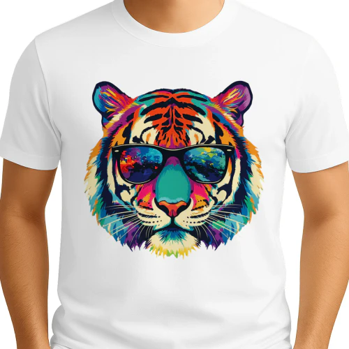 Cool Colorful Tiger Wearing Black Sunglasses Pop Art Retro Tiger Head Graphic