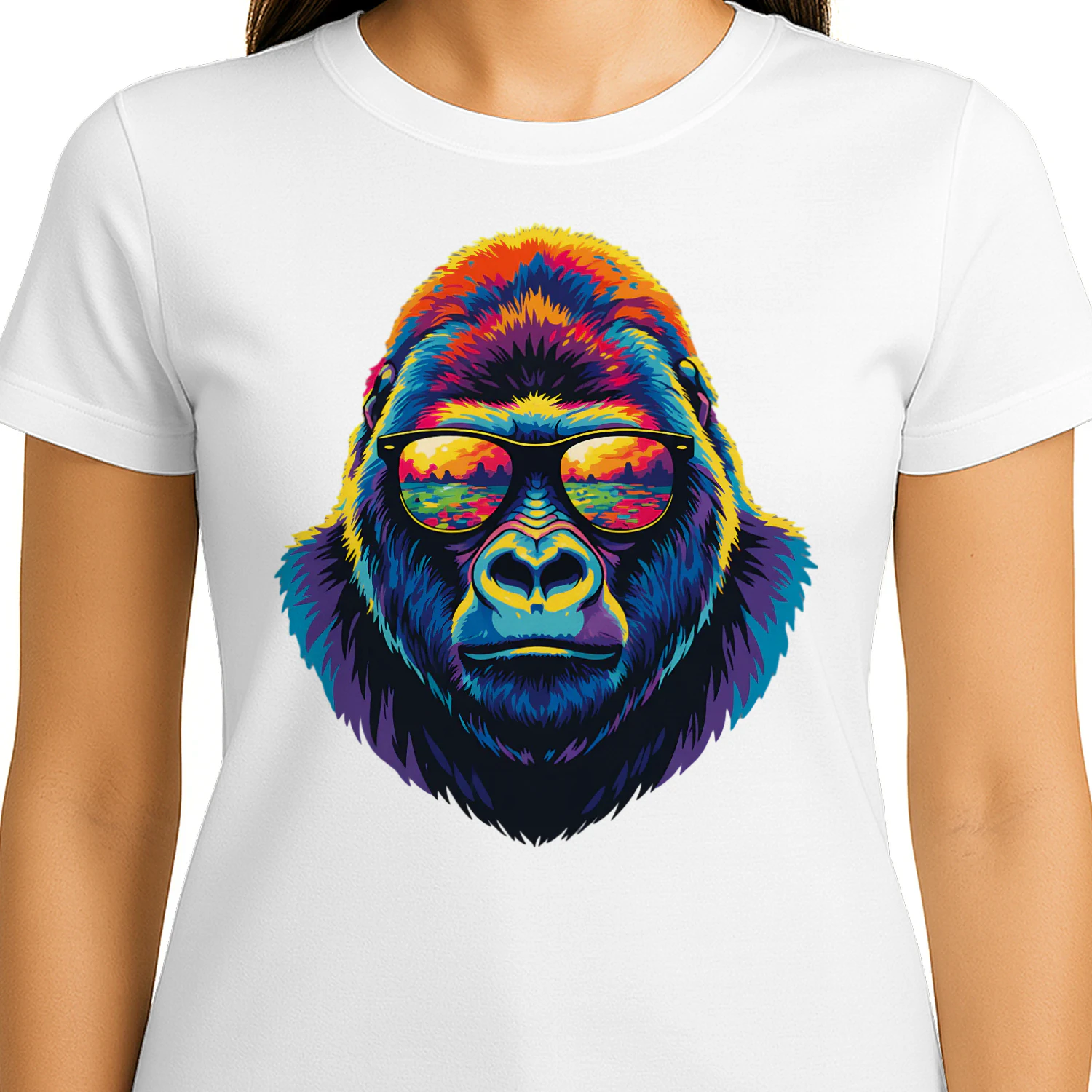 Cool Colorful Gorilla Wearing Black Sunglasses Pop Art Retro Gorilla Graphic