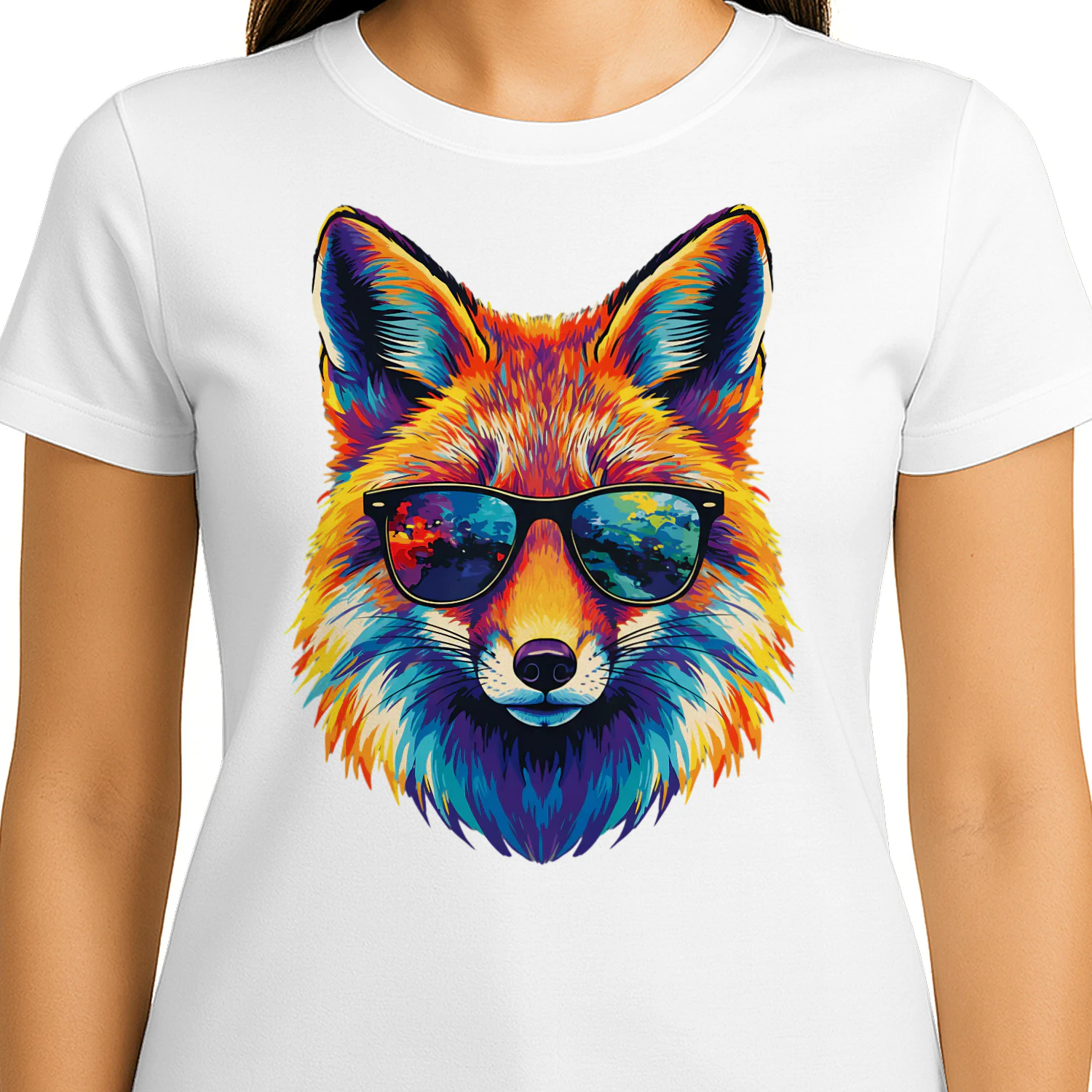 Cool Colorful Fox Wearing Black Sunglasses Pop Art Retro Fox Head Graphic