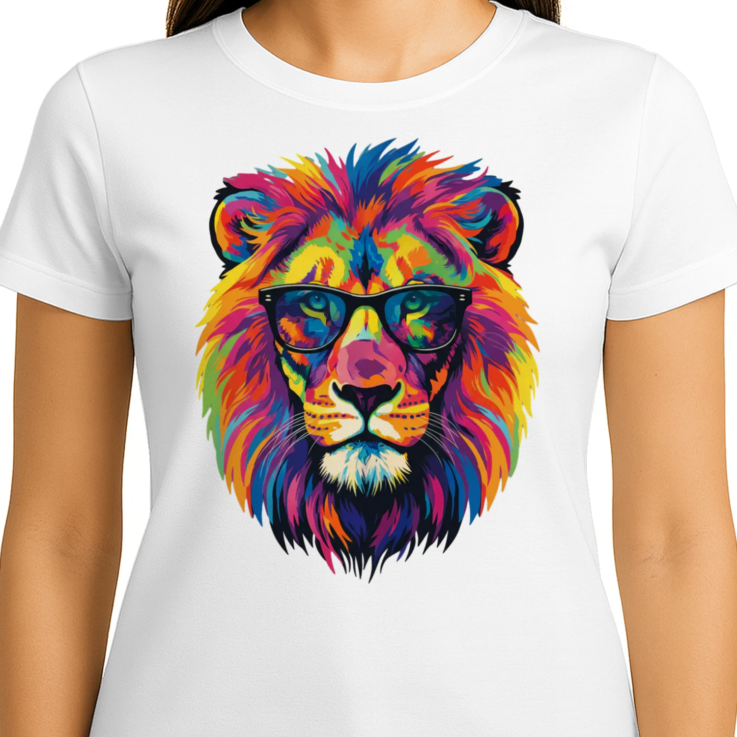 Cool Colorful Lion Wearing Black Sunglasses Pop Art Retro Lion Head Graphic