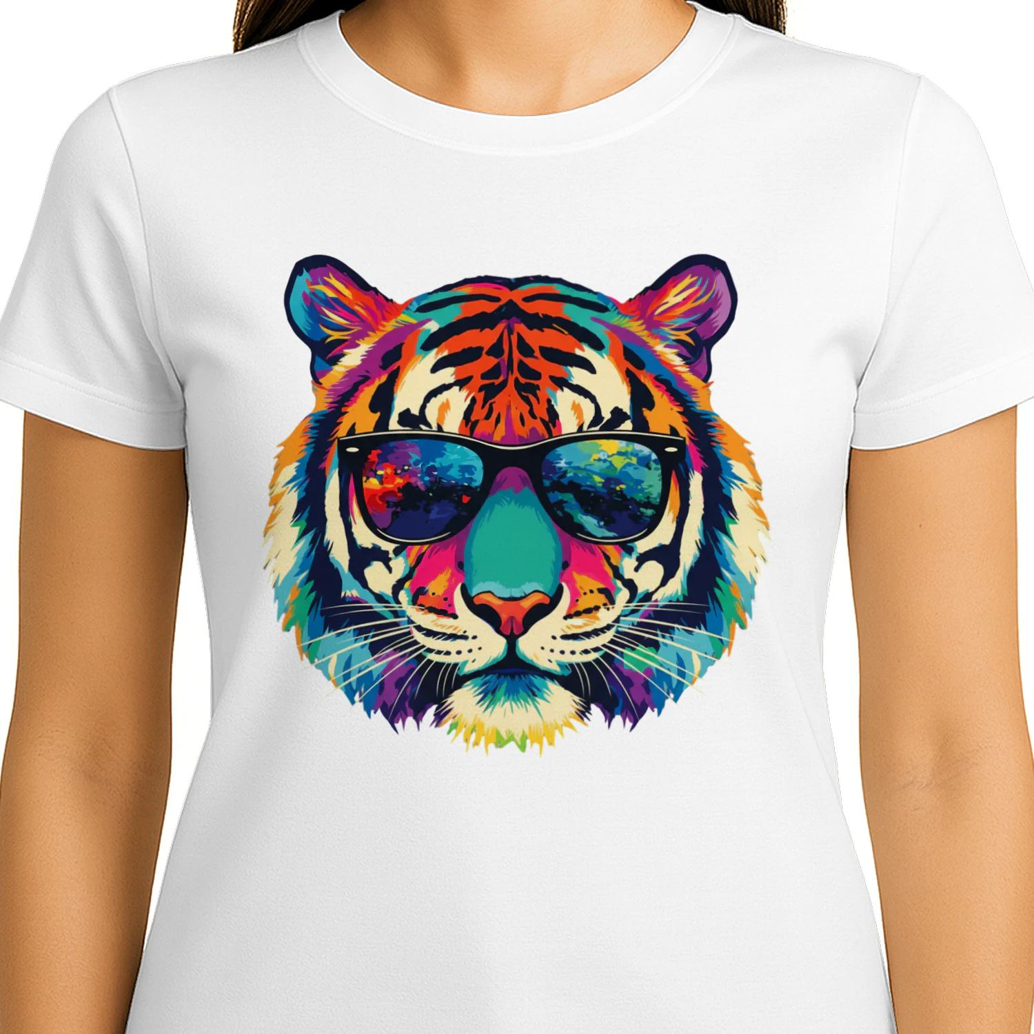 Cool Colorful Tiger Wearing Black Sunglasses Pop Art Retro Tiger Head Graphic