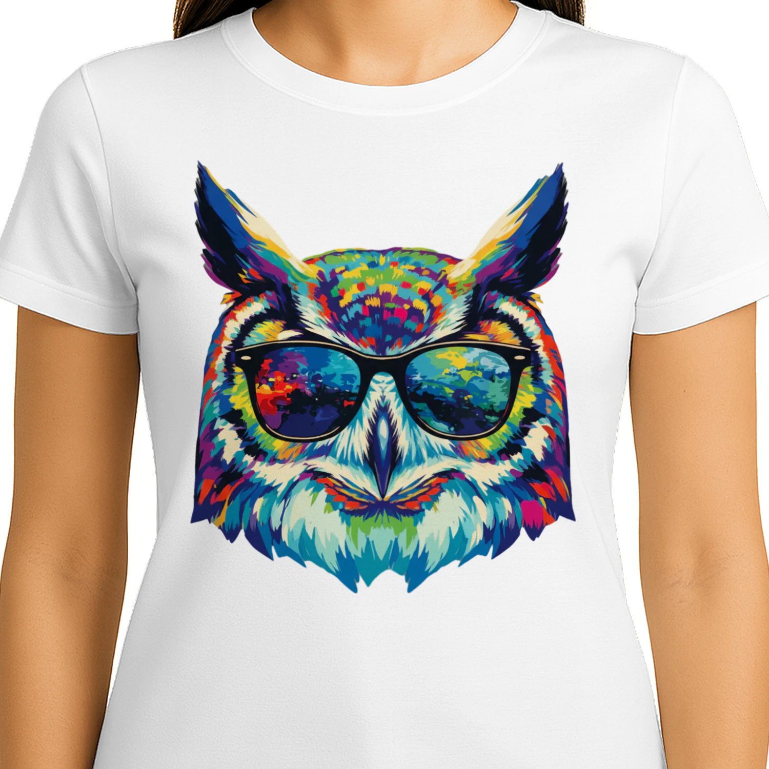 Cool Colorful Owl Wearing Black Sunglasses Pop Art Retro Owl Head Graphic