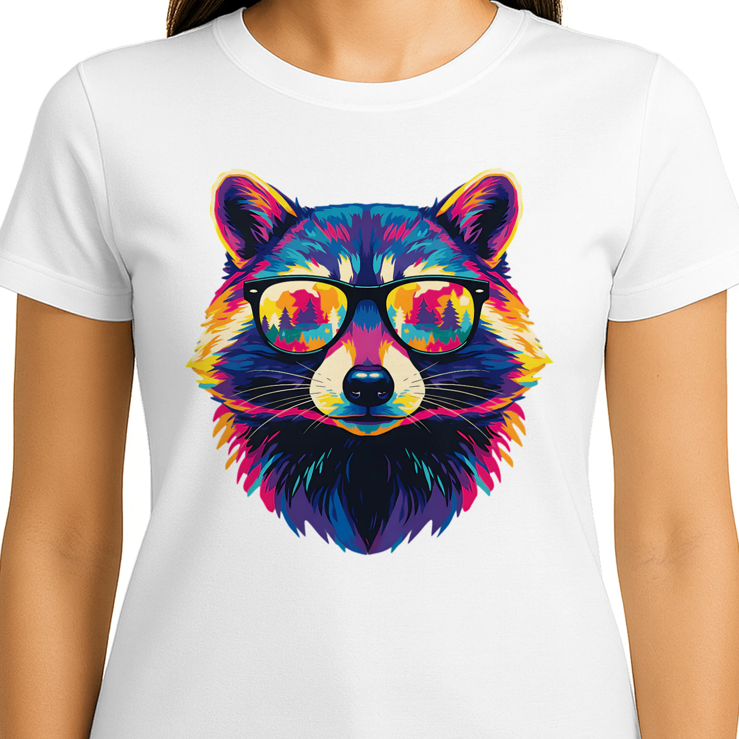 Cool Colorful Raccoon Wearing Black Sunglasses Pop Art Retro Raccoon Graphic