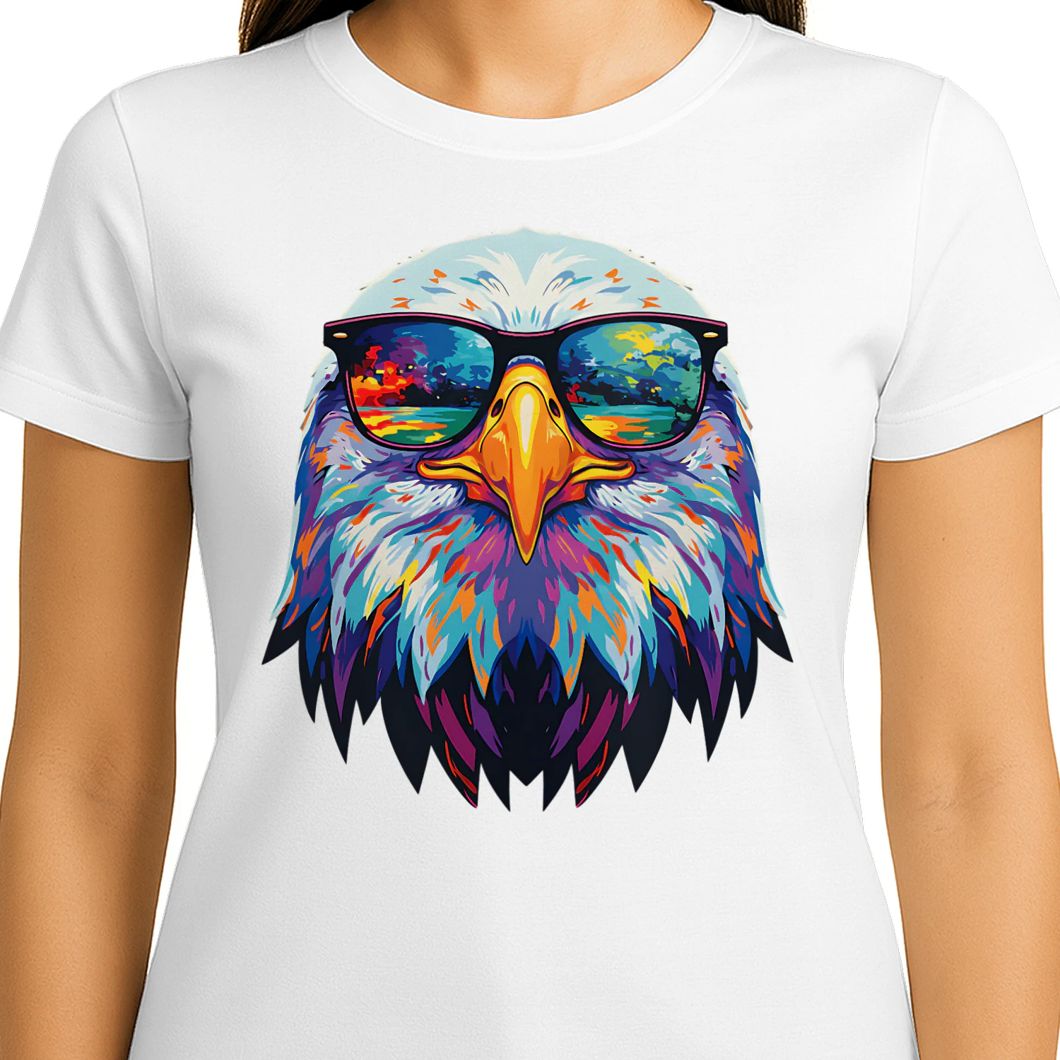 Cool Colorful Bald Eagle Wearing Black Sunglasses Pop Art Retro Eagle Graphic