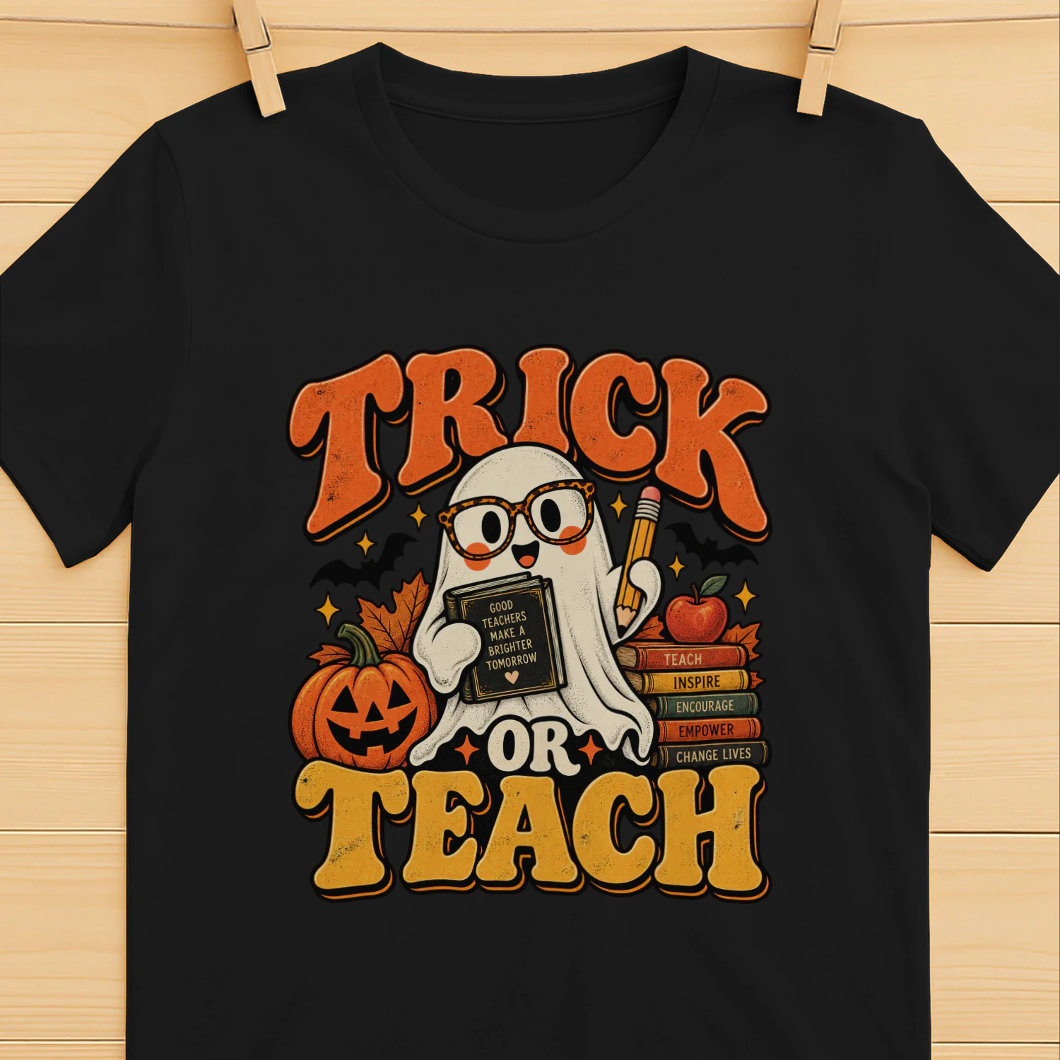Trick or Teach Halloween Teacher T-Shirt – Funny Ghost Teacher Shirt