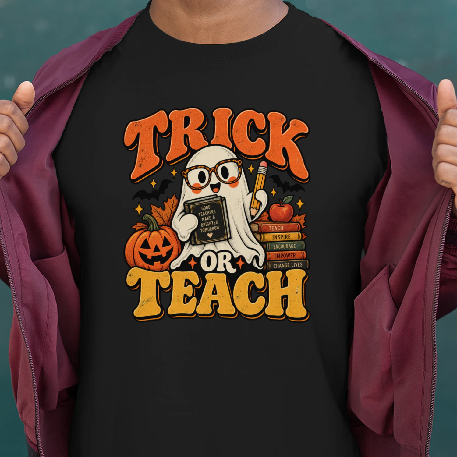 Trick or Teach Halloween Teacher T-Shirt – Funny Ghost Teacher Shirt