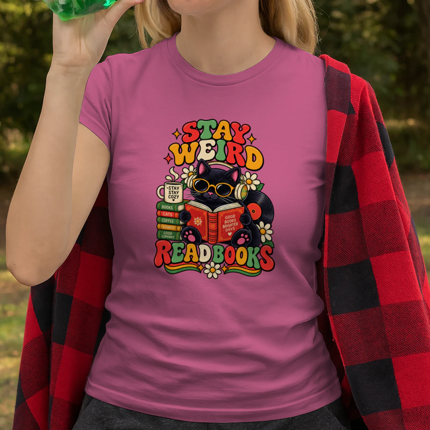 Stay Weird Read Books Shirt – Retro Cat Book Lover Tee