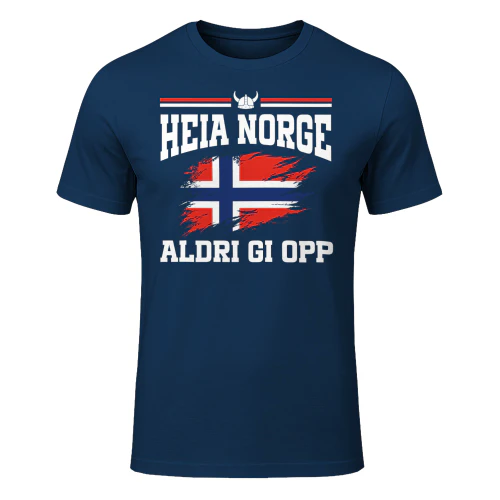 Heia Norge Aldri Gi Opp T-Skjorte – Stolt Norsk Supporter T-Shirt