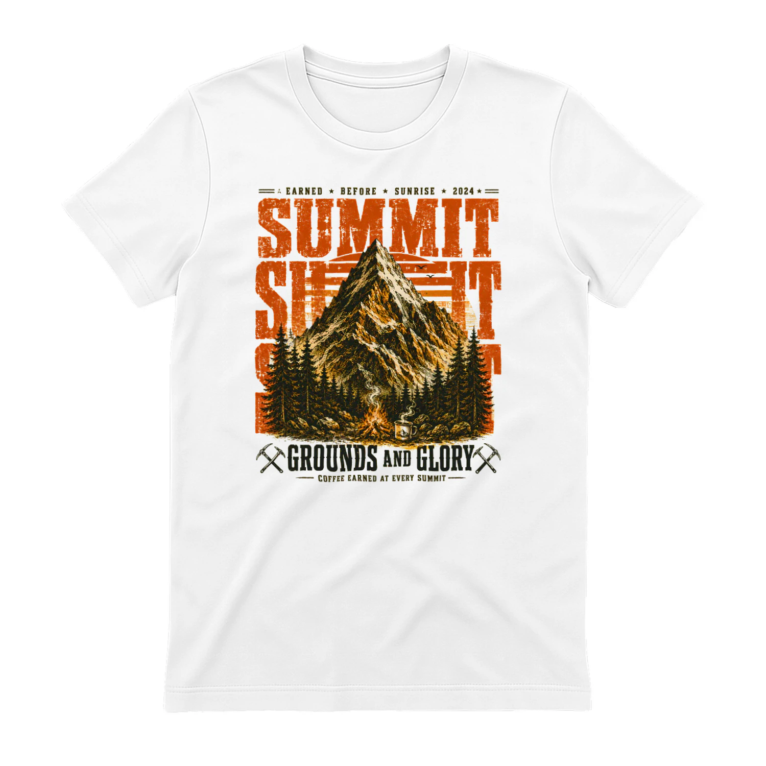 Vintage Summit T-Shirt Graphic – Mountain Campfire Coffee Design