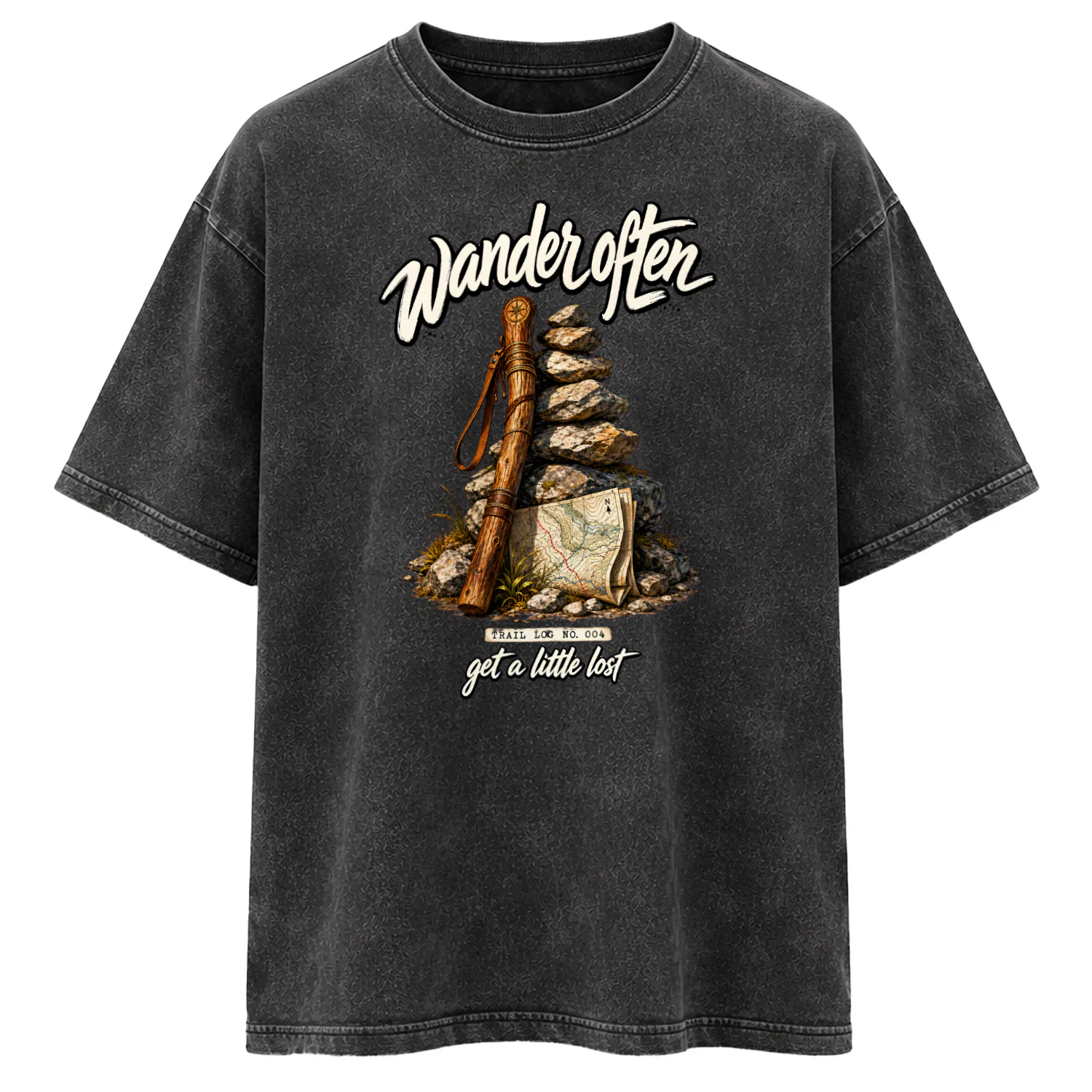 Wander Often Get A Little Lost Graphic Tee | Trail Log No. 004 | Hiking Cairn & Trail Map Shirt