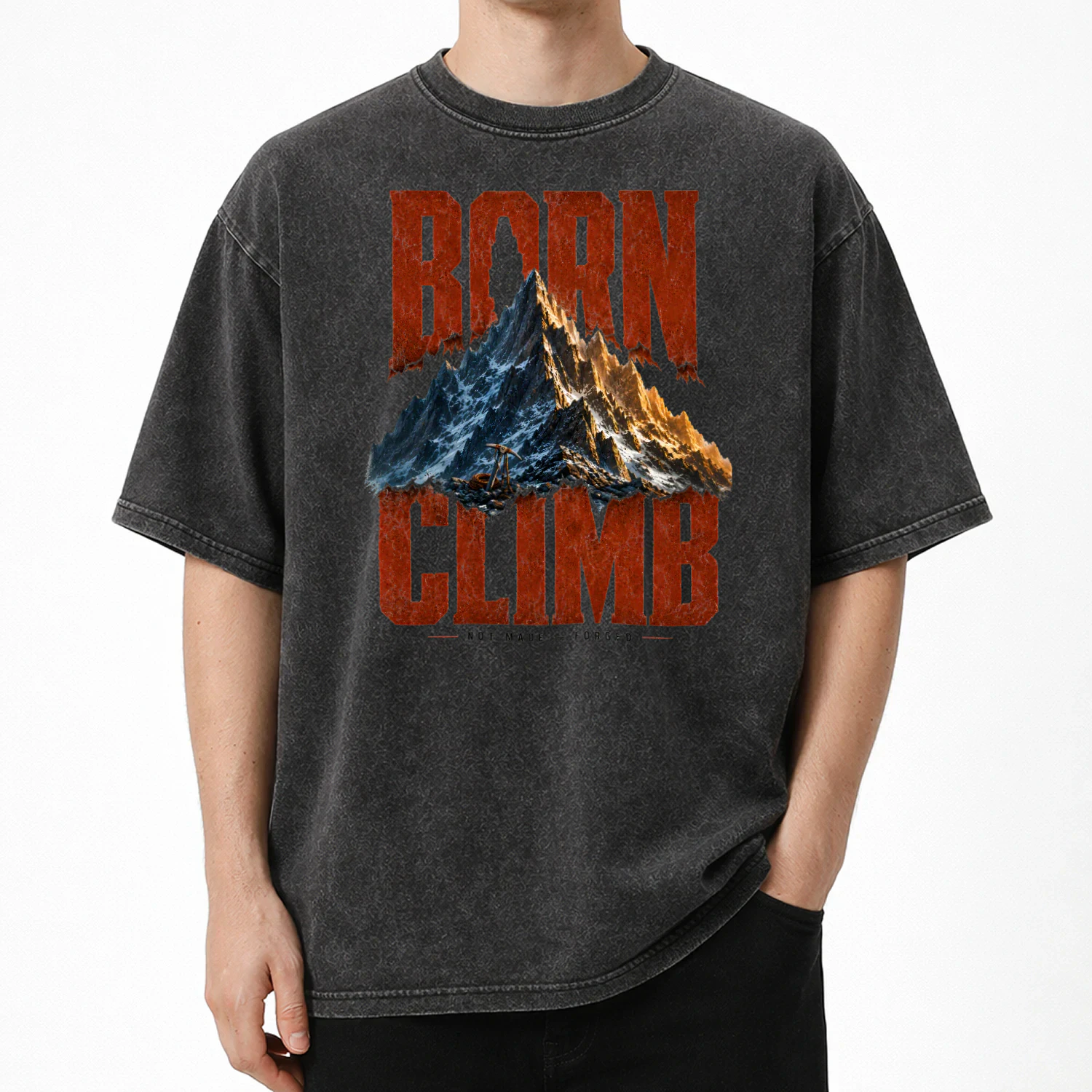 Born To Climb Graphic Tee | Not Made Forged Mountaineering Shirt | Bold Distressed Mountain Design