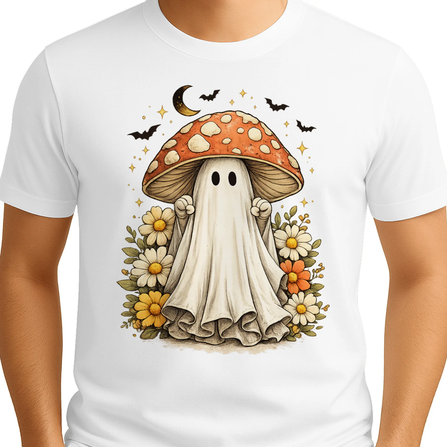 Vintage Botanical Ghost & Mushroom T-Shirt