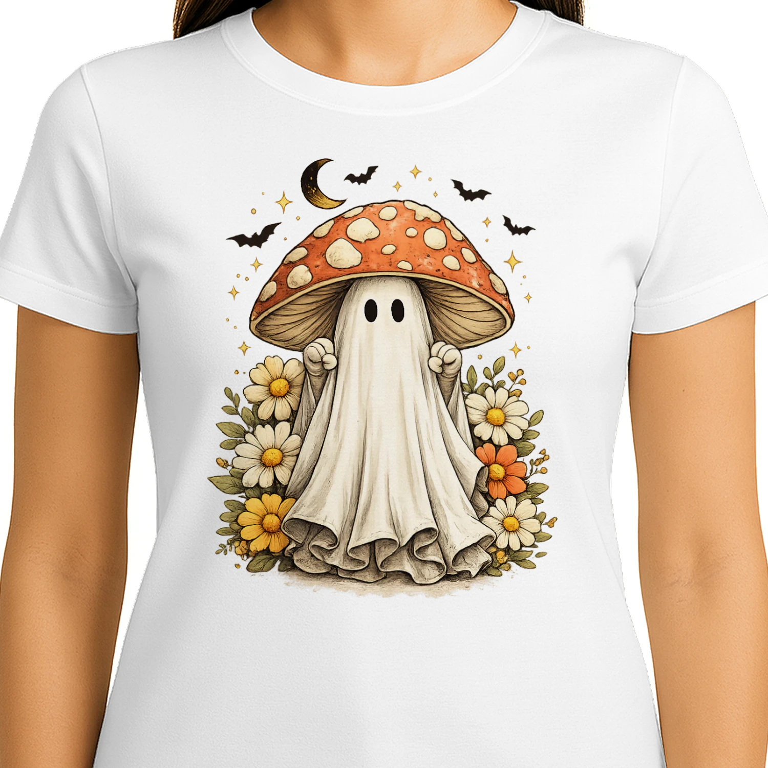 Vintage Botanical Ghost & Mushroom T-Shirt