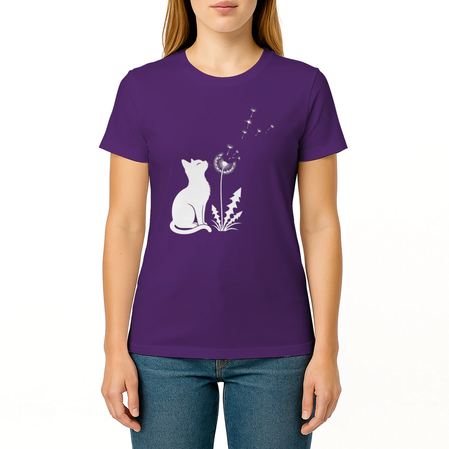 Cat & Dandelion T-Shirt | Minimalist Cat Lover Floral Tee