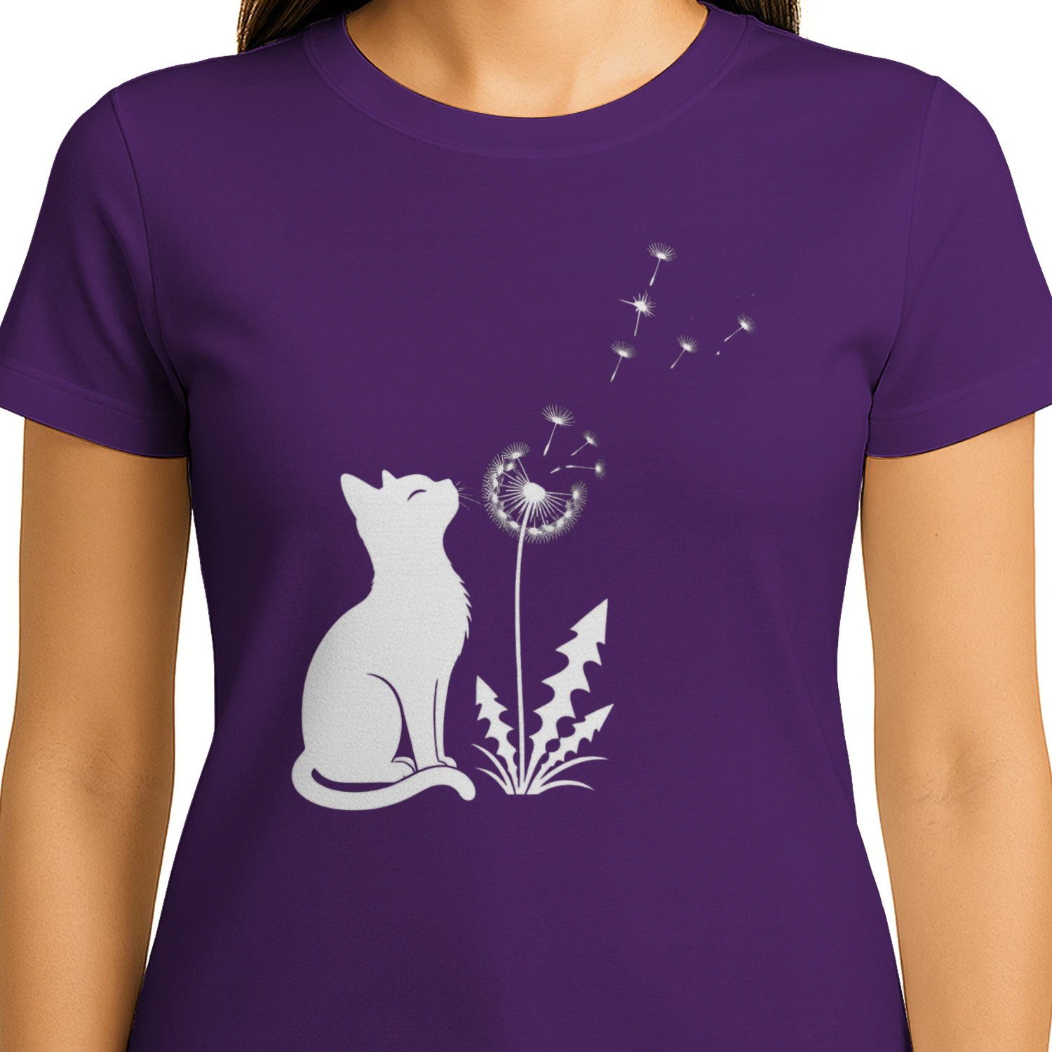 Cat & Dandelion T-Shirt | Minimalist Cat Lover Floral Tee