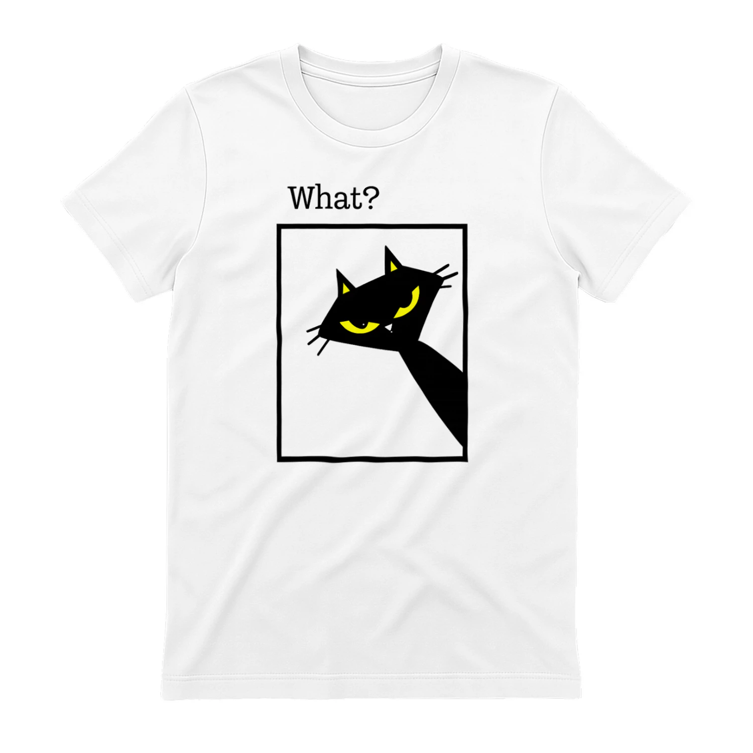 What Cat Shirt – Funny Black Cat Meme Tee, Sarcastic Cat Lover Gift, Bold Yellow Eyes Graphic