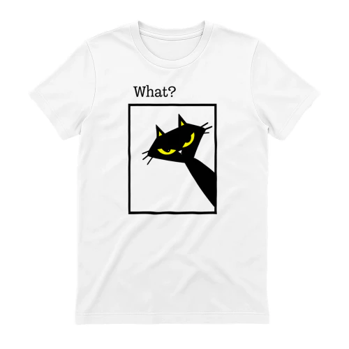 What Cat Shirt – Funny Black Cat Meme Tee, Sarcastic Cat Lover Gift, Bold Yellow Eyes Graphic
