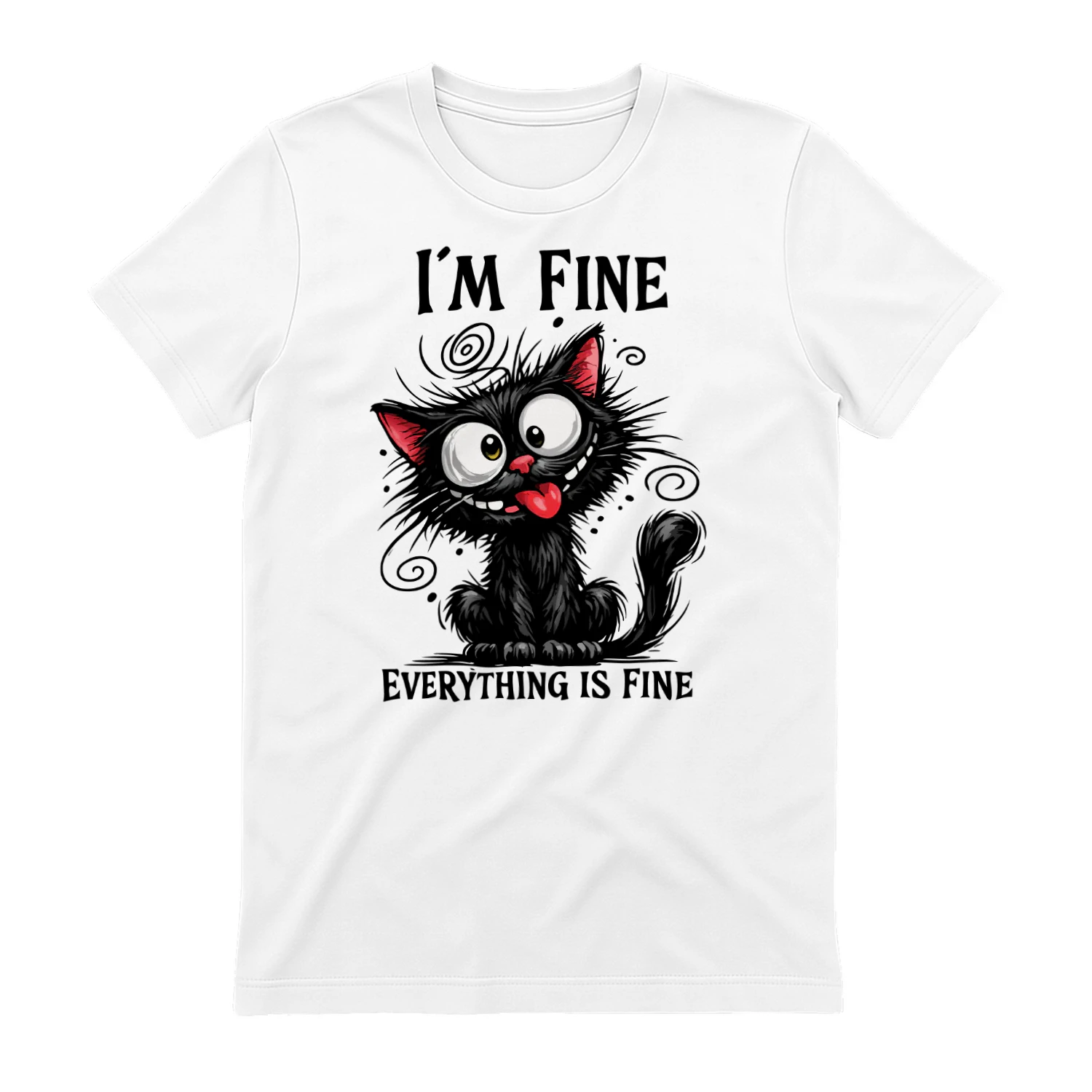 Funny Black Cat T‑Shirt – Cute Cartoon Cat with Silly Face – Humorous Pet Lover Tee for Cat Moms & Cat Dads – Cute Animal Graphic Shirt