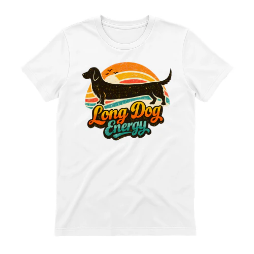Long Dog Energy Shirt – Retro Sunset Dachshund Tee, Funny Wiener Dog Gift, Vintage Dog Lover Apparel