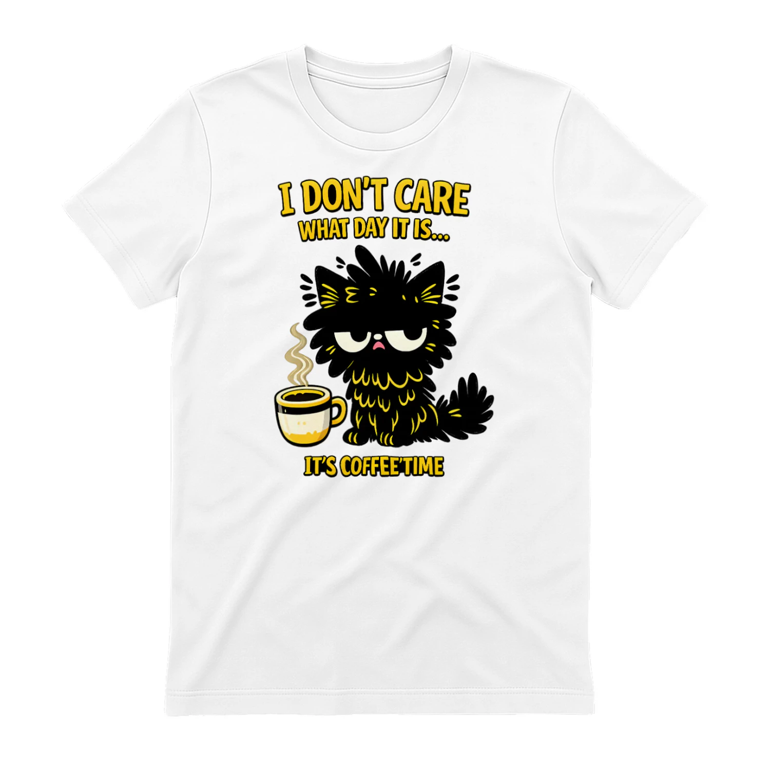 I Don’t Care What Day It Is Shirt – Funny Tired Cat Coffee Tee, Sarcastic Cat Lover Gift, Morning Humor Apparel