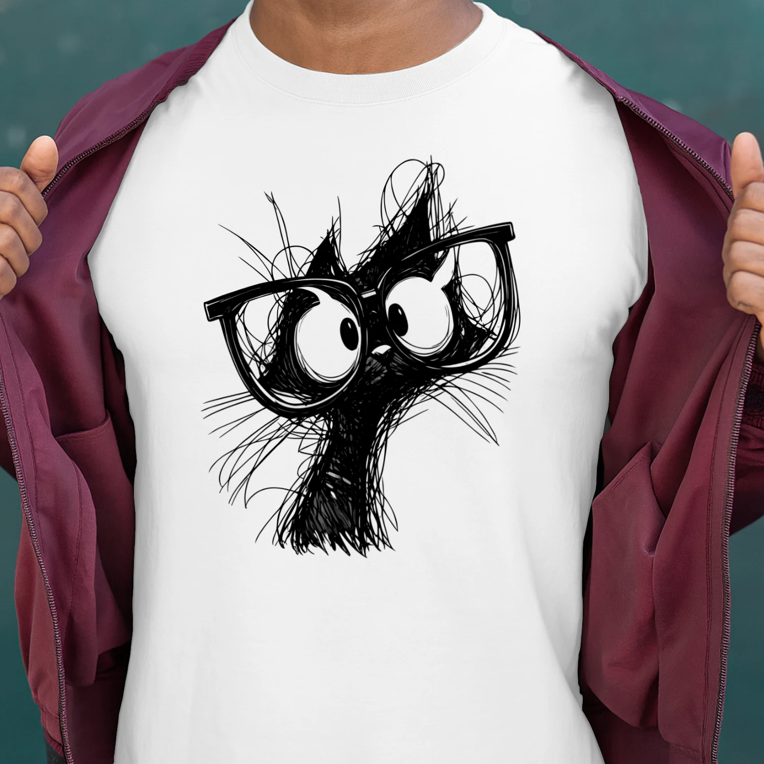 Funny Cat with Glasses T‑Shirt – Black & White Sketch Style Tee for Cat Lovers, Pet Owners & Gift Ideas