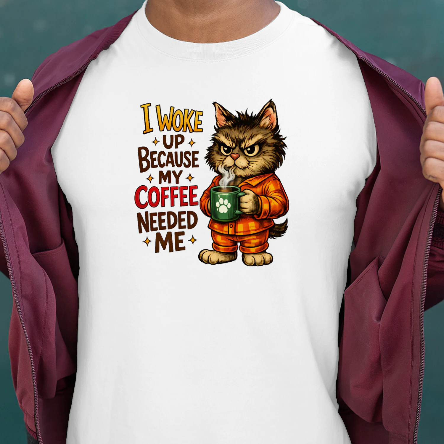 I Woke Up Because My Coffee Needed Me Shirt – Funny Grumpy Cat Coffee Tee, Cat Lover Gift, Morning Humor Apparel