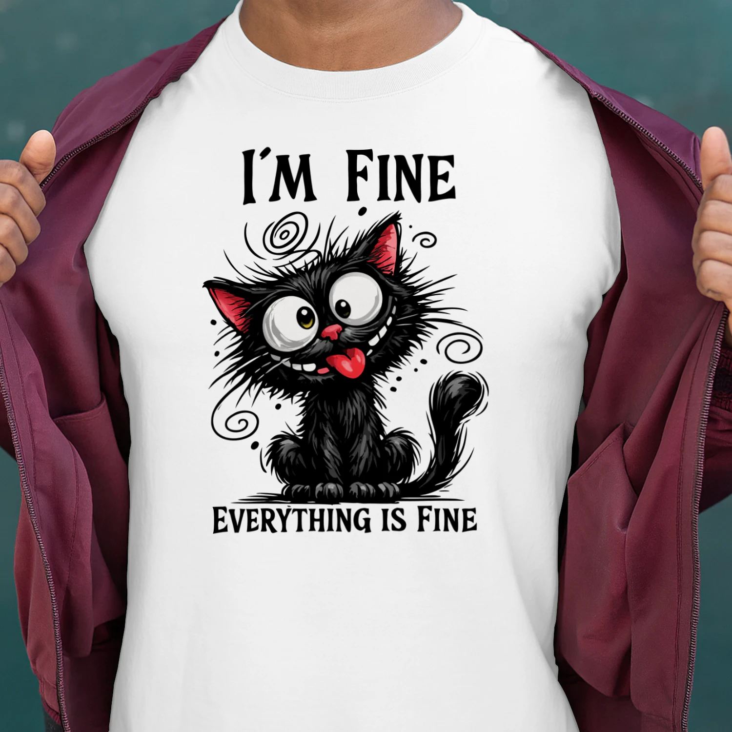 Funny Black Cat T‑Shirt – Cute Cartoon Cat with Silly Face – Humorous Pet Lover Tee for Cat Moms & Cat Dads – Cute Animal Graphic Shirt