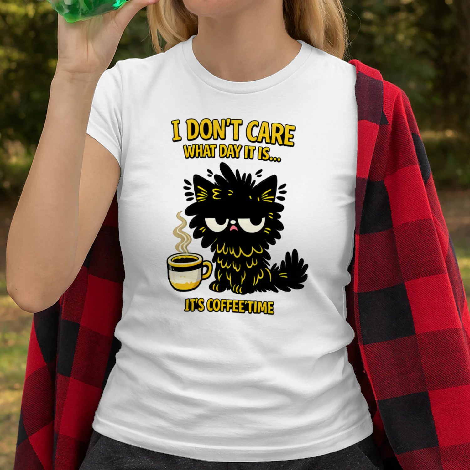 I Don’t Care What Day It Is Shirt – Funny Tired Cat Coffee Tee, Sarcastic Cat Lover Gift, Morning Humor Apparel