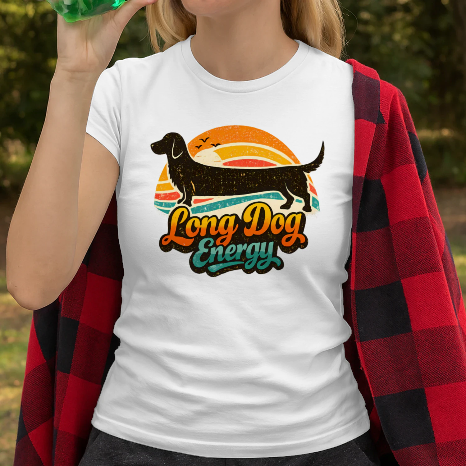 Long Dog Energy Shirt – Retro Sunset Dachshund Tee, Funny Wiener Dog Gift, Vintage Dog Lover Apparel