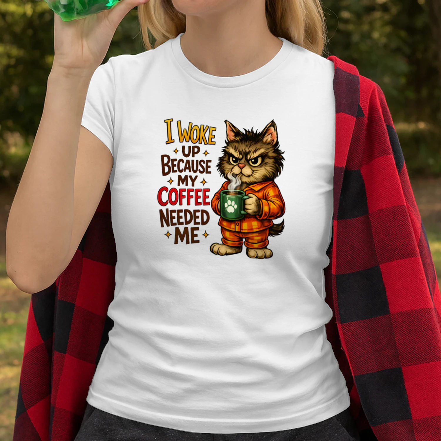 I Woke Up Because My Coffee Needed Me Shirt – Funny Grumpy Cat Coffee Tee, Cat Lover Gift, Morning Humor Apparel