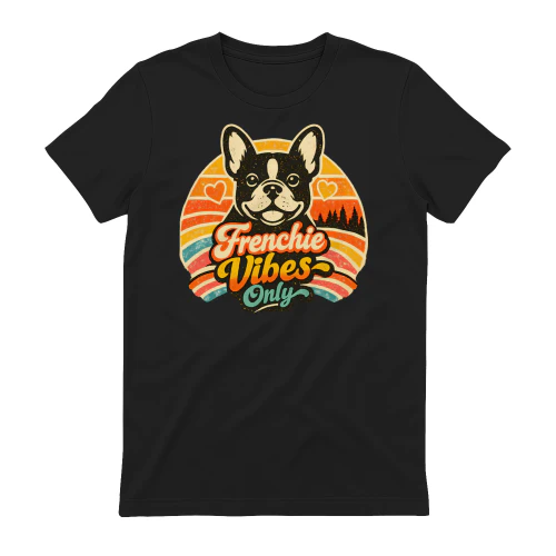 Frenchie Vibes Only Shirt – Retro Sunset French Bulldog Tee, Cute Dog Mom Gift, Vintage Frenchie Lover Apparel