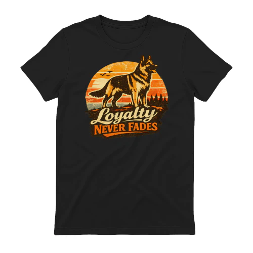 Loyalty Never Fades German Shepherd T-Shirt – Retro Sunset K9 Graphic Tee, Dog Lover Gift for Men