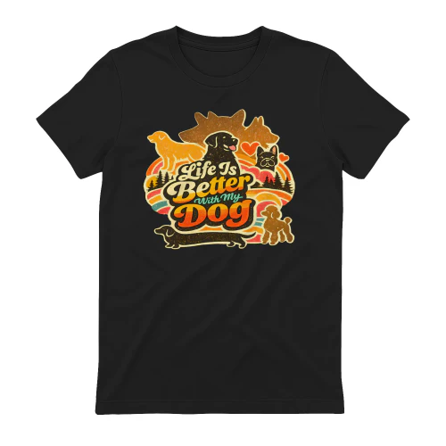 Life Is Better With My Dog Shirt – Retro Sunset Multi-Breed Dog Lover Tee, Vintage Outdoor Pet Parent Gift