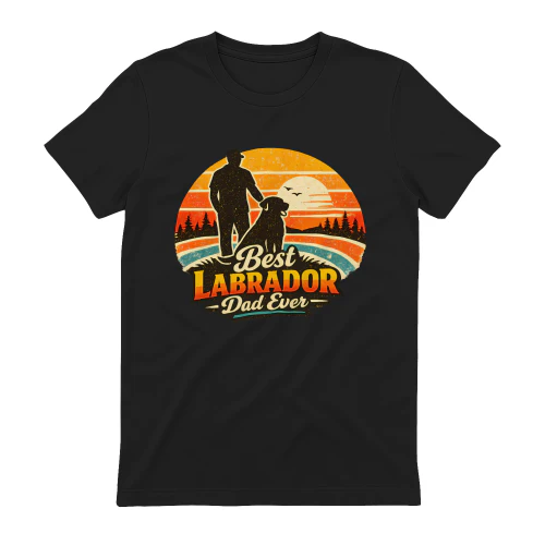 Best Labrador Dad Ever Shirt – Retro Sunset Labrador Retriever Tee, Dog Dad Gift, Outdoor Dog Lover Apparel