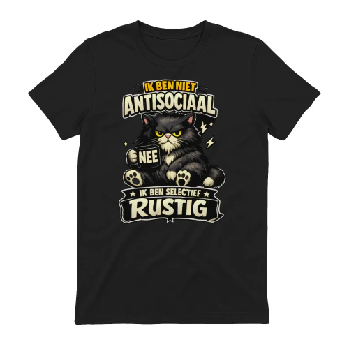 Ik Ben Niet Antisociaal Shirt – Dutch Introvert Cat Tee, Sarcastische Kat Met Mok, Selectief Rustig Humor Gift