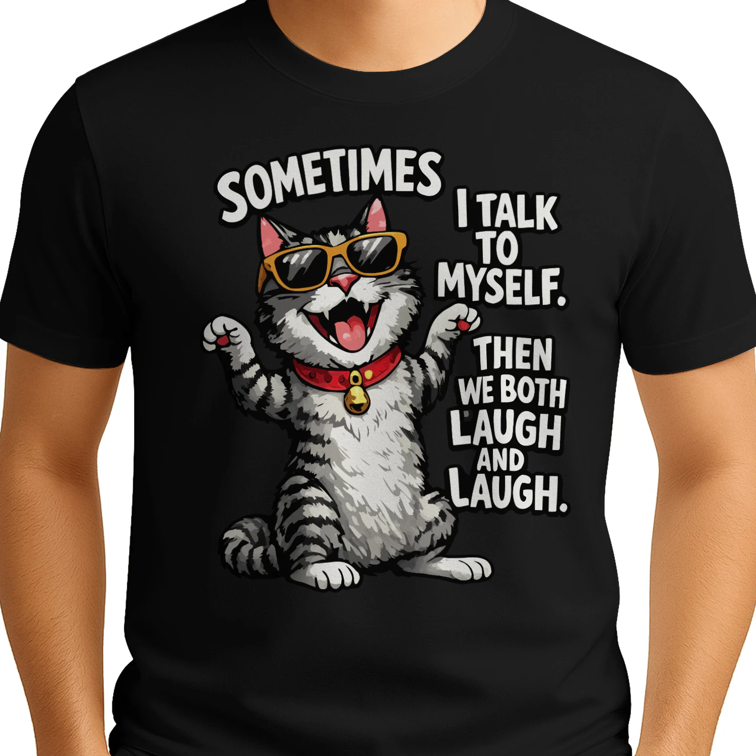 Sometimes I Talk to Myself Cat Shirt – Funny Laughing Cat Meme Tee, Sarcastic Cat Lover Gift, Sunglasses Cat Graphic