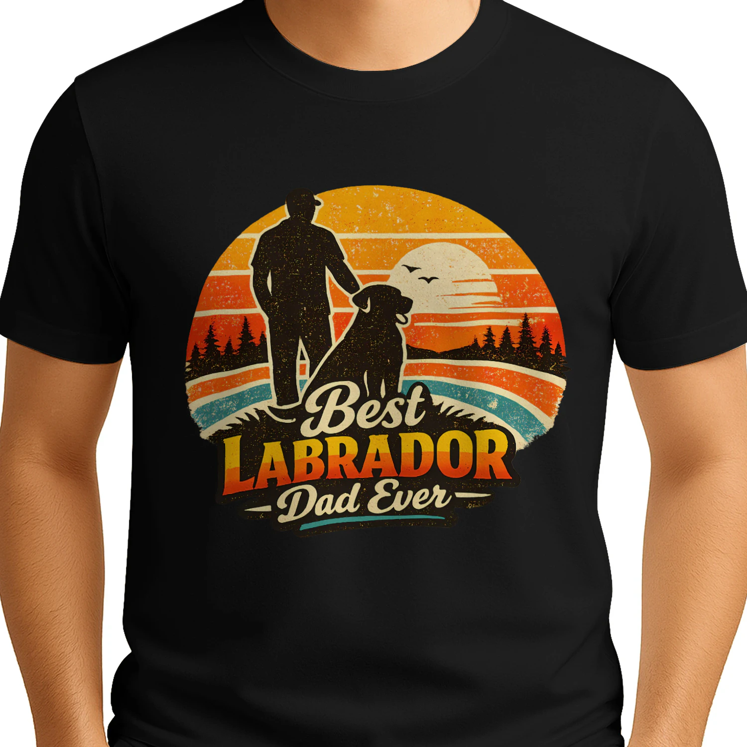 Best Labrador Dad Ever Shirt – Retro Sunset Labrador Retriever Tee, Dog Dad Gift, Outdoor Dog Lover Apparel